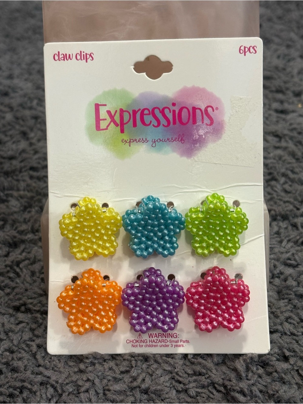 NWT Expressions Kids Star Bead Claw Clips - Multi Color
